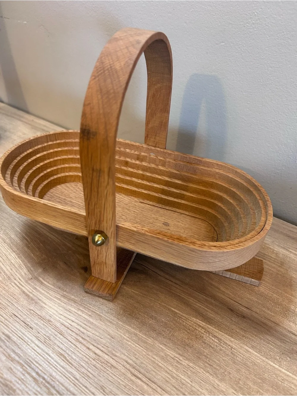 Vintage Wood Handle Basket in Natural Tan